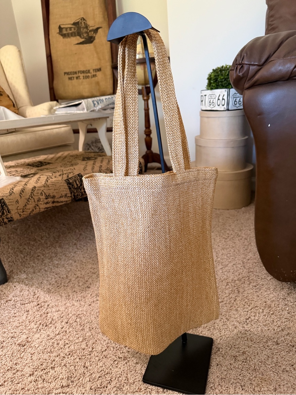 Gift with purchase Prada Natural Beige Jute Tote with Black Logo - Picture 6 of 12